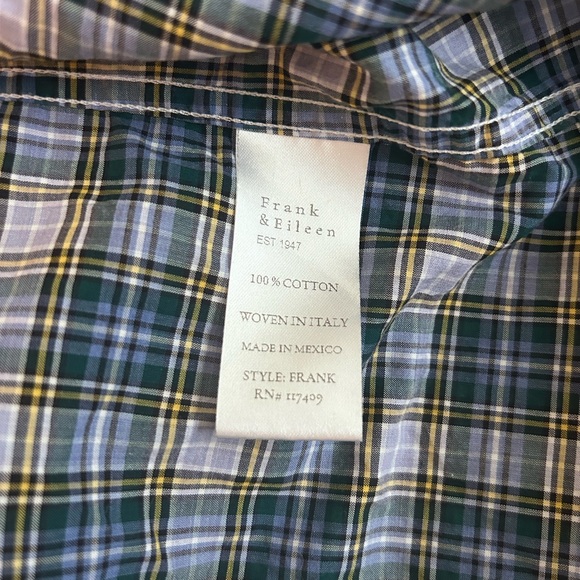 Frank & Eileen “Frank” Blue Green Yellow Plaid Shirt Medium - Picture 8 of 8